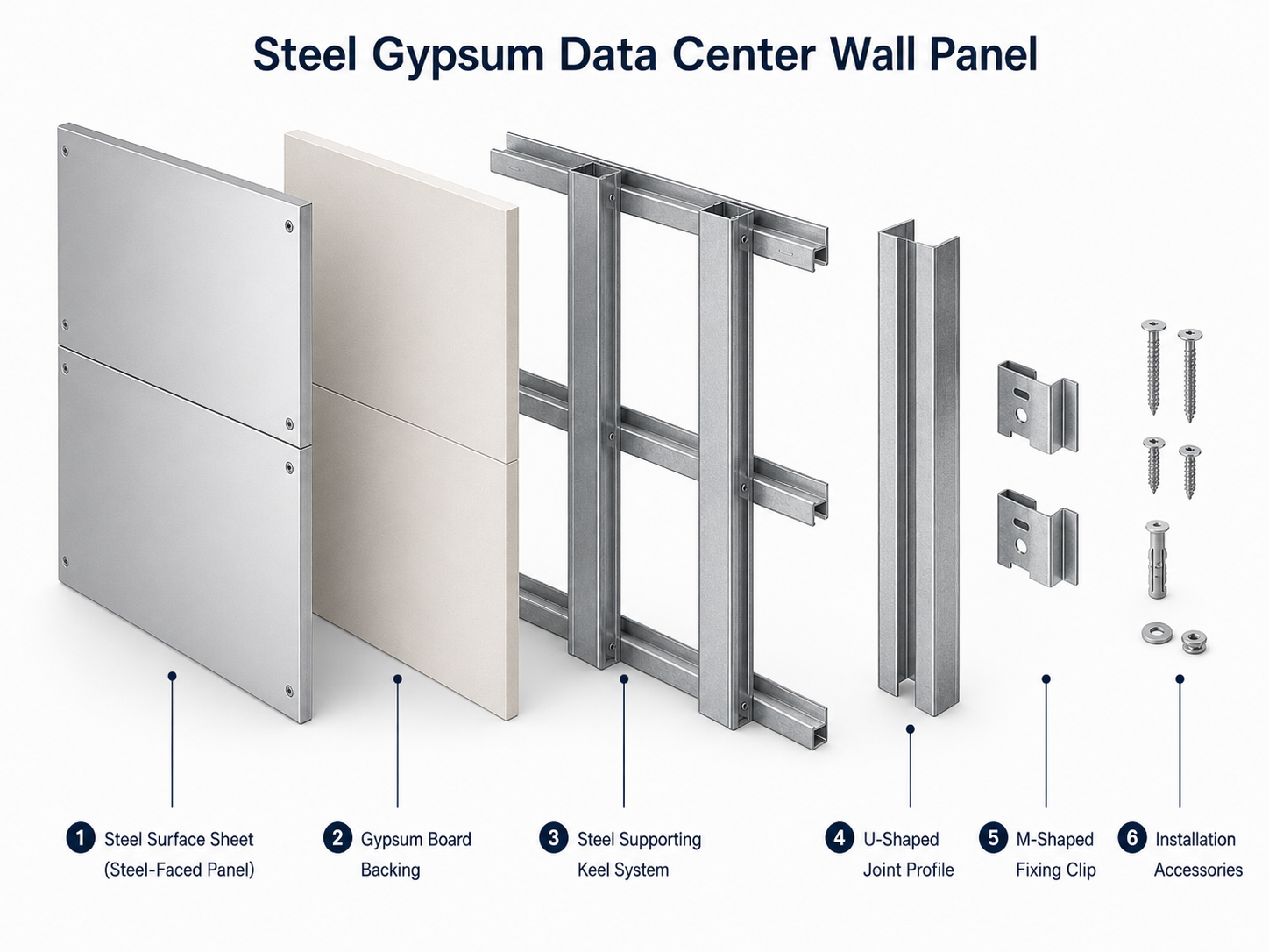 Steel Gypsum Data Center Wall Panel structure diagram